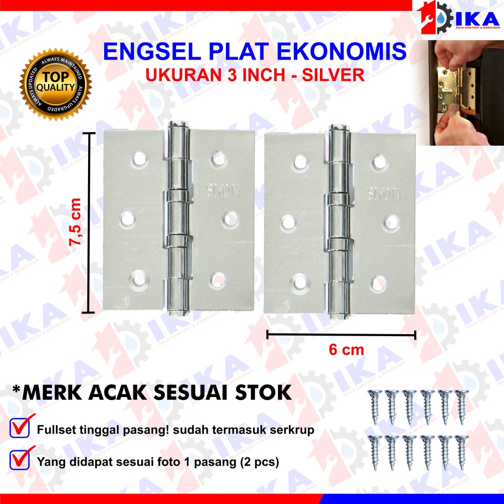 Engsel Plat Engsel Plat Jendela Engsel Pintu Engsel jendela  3&quot; 4'' inch tebal 1,3 mm baja tahan karat 3&quot; inch x 2,5 &quot; 4 &quot; inch x 2,5&quot; inchi 6,2 cm x 9,5 cm  inchi 6,2 cm x7,5 cm