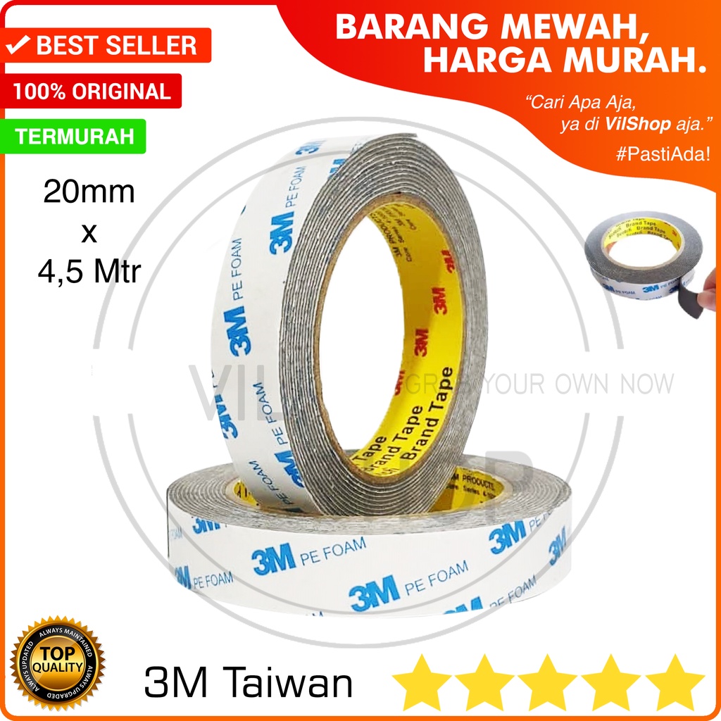 DOUBLE TAPE 3M PE FOAM 20 MM X 4.5 METER MOUNTING TAPE BERKUALITAS LAKBAN SELOTIP PEREKAT DUA SISI B