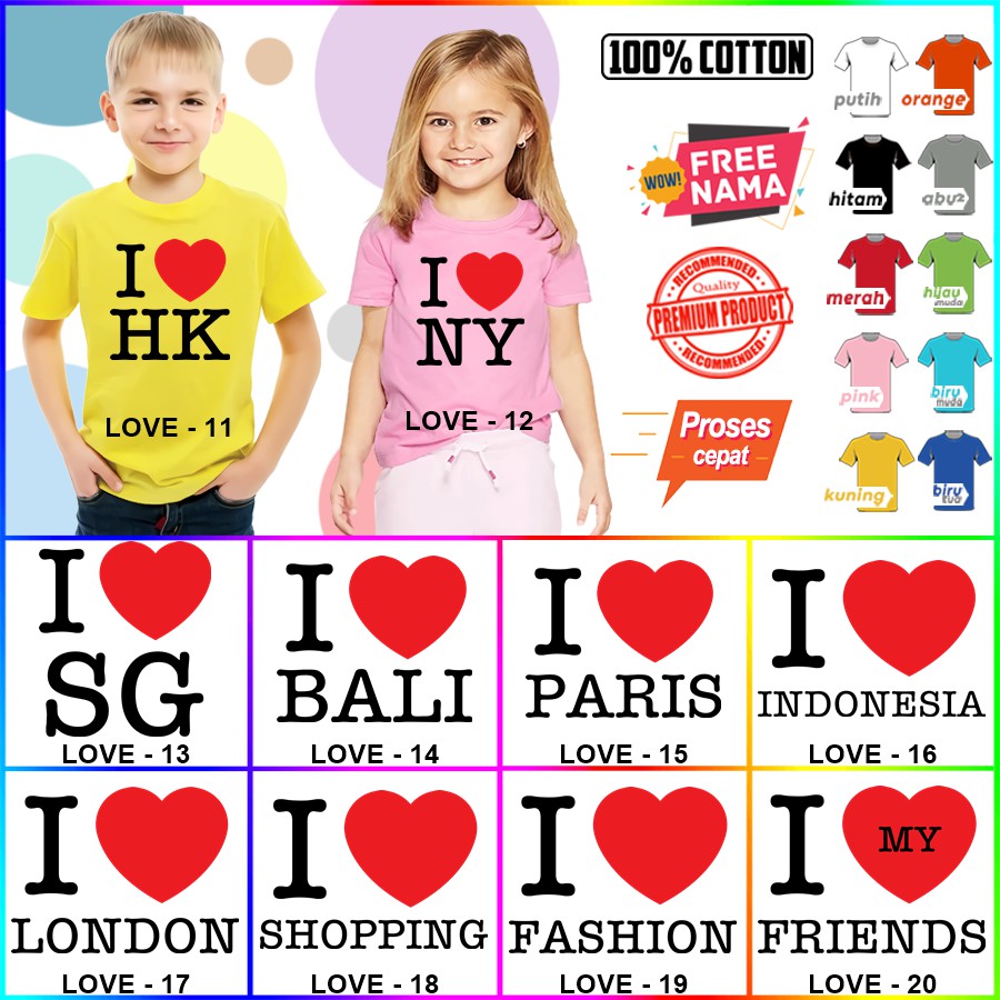 Baju Kaos ANAK DAN DEWASA I LOVE NY COUPLE (FREE NAMA)