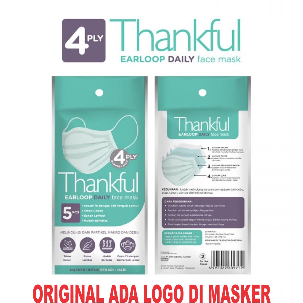 Thankful masker earloop 4 ply / masker medis sachet 5 pcs