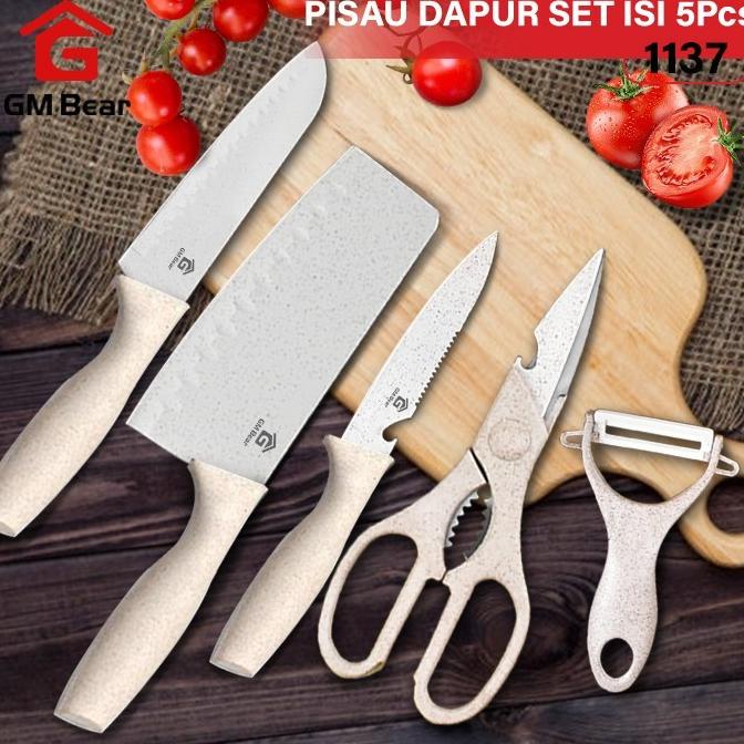 

Gm Bear Pisau Set Stainlees Tebal 5 Pcs White 1137 - Pisau Set Dapur Lapakbrg2000
