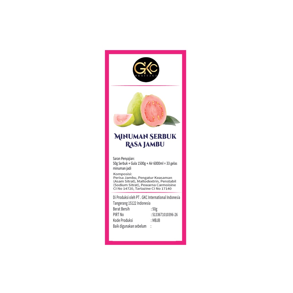 Bubuk Sirup Jambu / Pink Guava Powder Syrup Serbuk Minuman Powder Drink GKC Heritage 50 gram