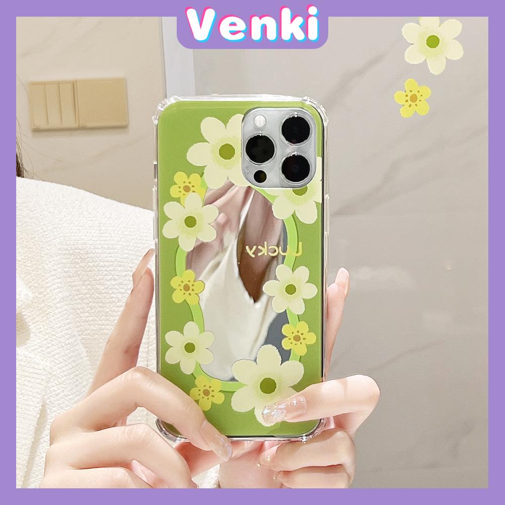 iPhone Case Acrylic HD Mirror Airbag Shockproof Protection Camera Cute Line Green Yellow Flowers Compatible For iPhone 11 iPhone 13 Pro Max iPhone 12 Pro Max iPhone 7 Plus