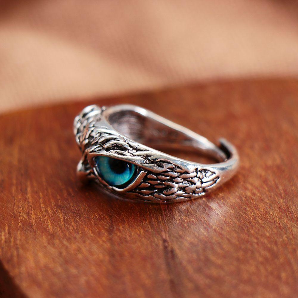 Cincin Model Terbuka Dapat Disesuaikan Desain Hewan Mata Setan Burung Hantu Warna-Warni Gaya Retro Vintage Untuk Hadiah