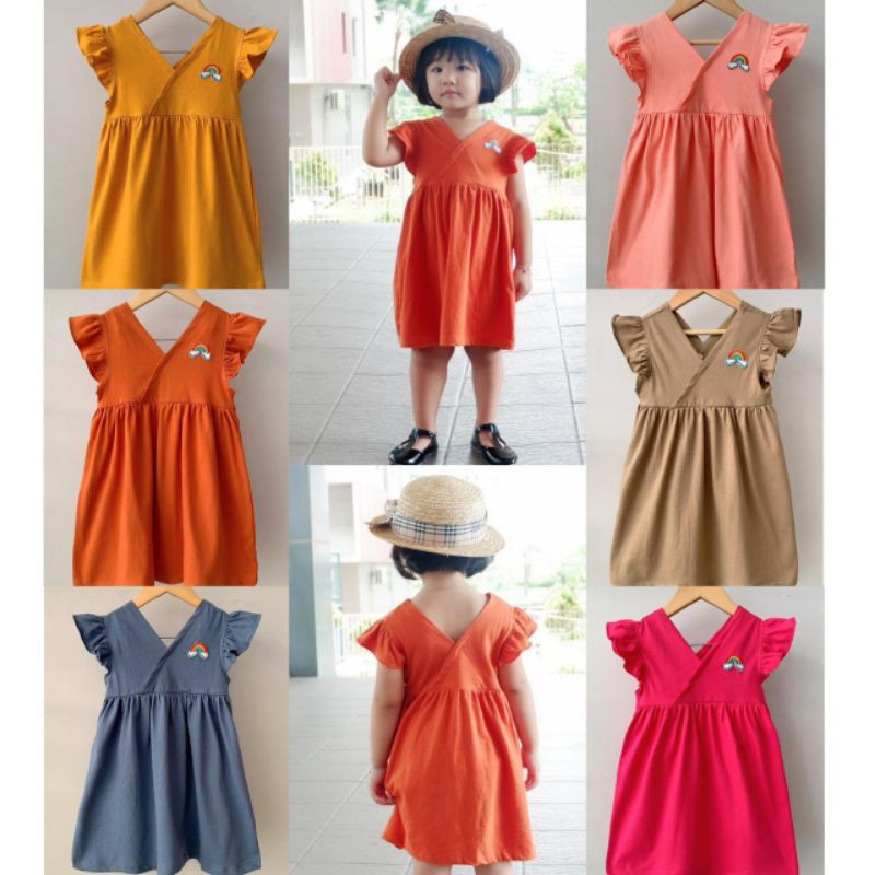 PILIH WARNA Dress Patch Pelangi Smilee 1-5 tahun | Dress Bahan Kaos