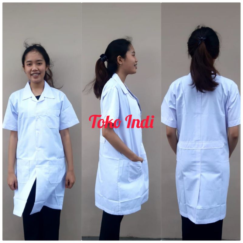 Baju Laboratorium Lengan Pendek / Lengan Panjang Jas Lab / Baju Praktek / Baju Lab Bisa Bordir