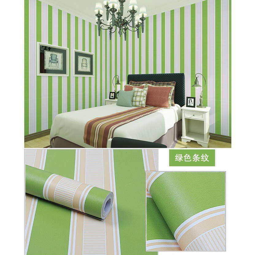 Wallpaper Dinding Ruang Tamu Motif Salur Hijau