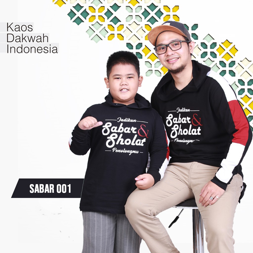KAOS DAKWAH ISLAMI HOODIE COUPLE | Baju Distro Muslim Trendy |  Ayah dan Anak | ALZARA SABAR.001
