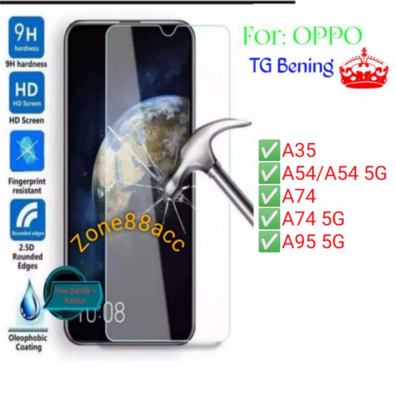 Antigores Bening Oppo A35 A54 A74 A95 5G Tempered Glass Screen Guard protector TG pelindung layar