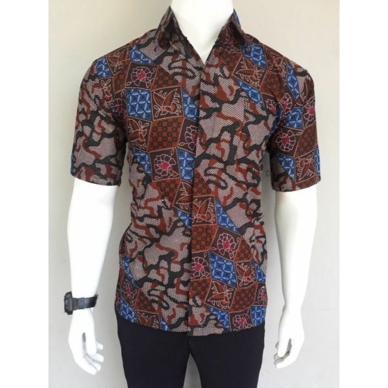 Bswart Batik Hrb026 Kenongo Hem Batik Abri Indigo Kemeja Batik Pria