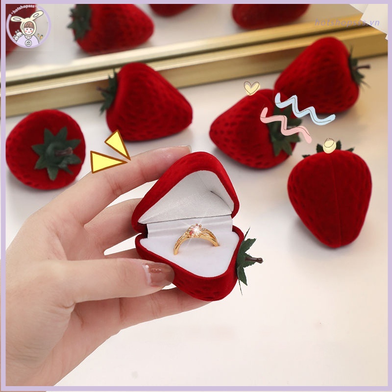 Kotak Cincin Bentuk Strawberry Lucu