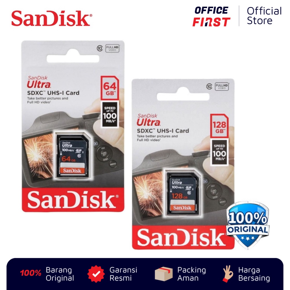 SanDisk Ultra SDXC UHS-I 100 MBps 64 128 GB / Memory Card Kartu SD