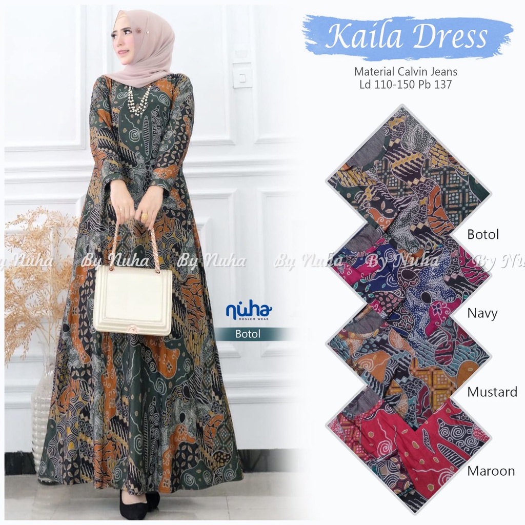 DRESS WANITA/GAMIS BATIK JUMBO-GOOD QUALITY//KAILA DRESS/DRESS HIJAB PANJANG-CALVIN JEANS LD 110-150