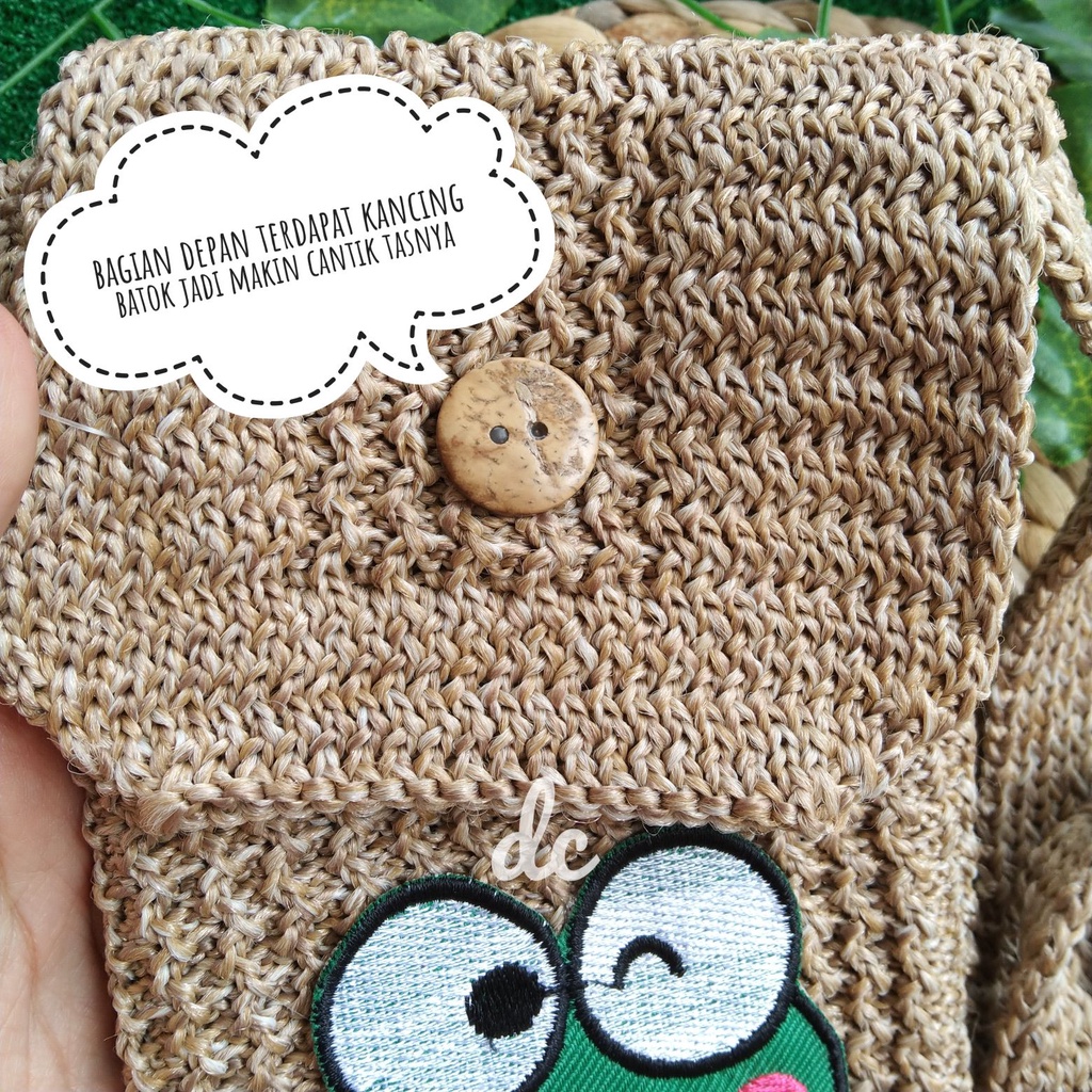 Tas hp rajut keroppy // slingphone karakter keropi rajut murah / tas selempang wanita