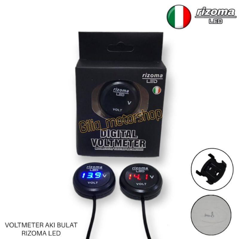 Voltmeter Aki Digital Bulat Rizoma LED  Voltmeter Pengukur Aki Digital Rizoma Original Universal Motor