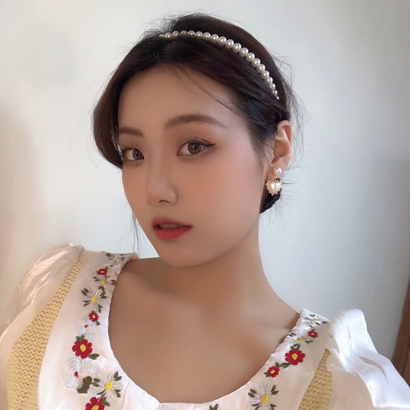 Anting Stud Jarum S925 Silver Bentuk Hati Aksen Mutiara Gaya Retro Korea Untuk Aksesoris Perhiasan