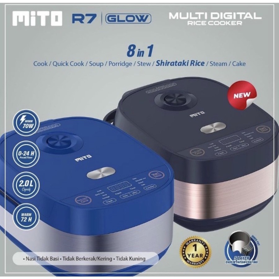 MITO Magic Com Digital / Rice Cooker R7 GLOW - 2 Liter 8in1 - Garansi Resmi 1 Tahun