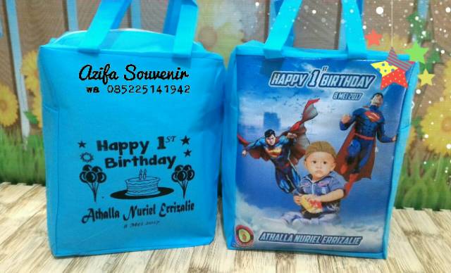 TAS / GOODIE BAG SOUVENIR ULANG TAHUN/ ULTAH ANAK ZIPPER/ RESLETENG POTRAIT CUSTOM PAKE SABLON NAMA-1