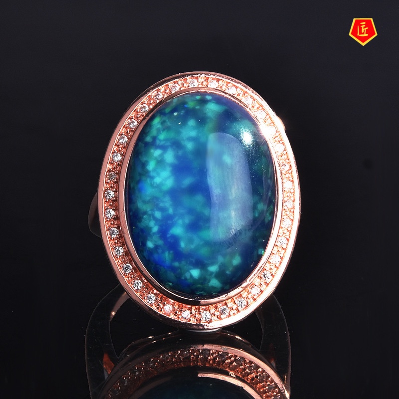 [Ready Stock]Luxury Large Colorful Opal Ring Fashion Luxury