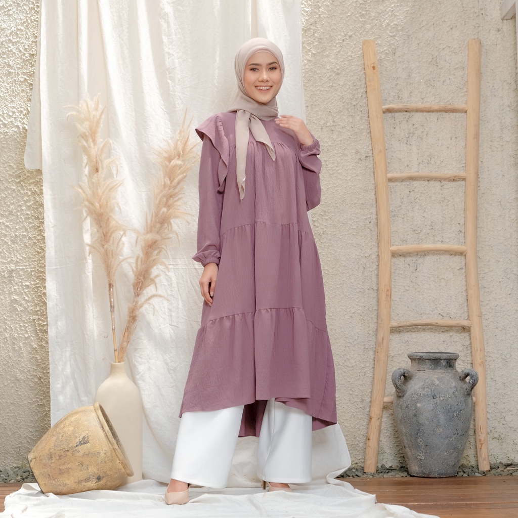 TUNIK ANEESA - LONG TUNIK WANITA MUSLIM POLOS CRINGKLE by Raline Mode