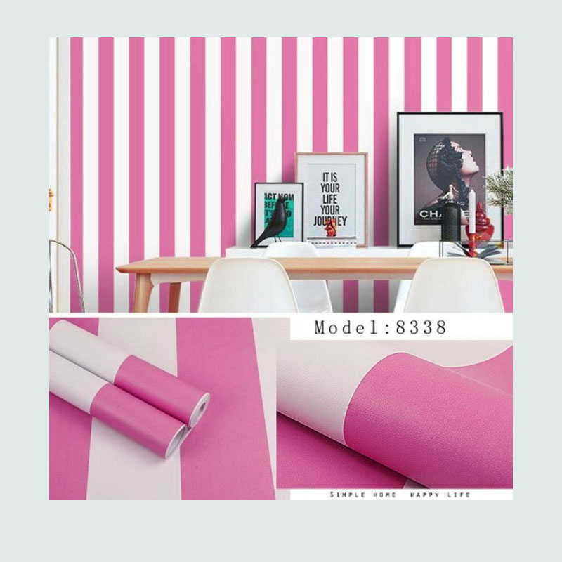 (PROMO) Gudang 10 Meter Wallpaper Dinding Kamar Tidur Motif Garis Pink / Anti Air 45 CM x 10 Meter Bahan PVC Premium (SUDAH ADA LEM)