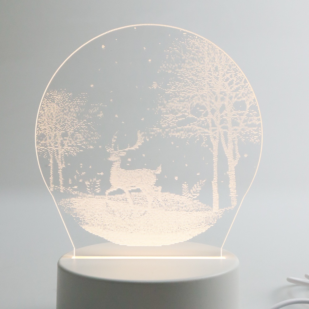 Lampu Tidur 3D LED Transparan Design Elk Tree Warm White - Z-584 - White