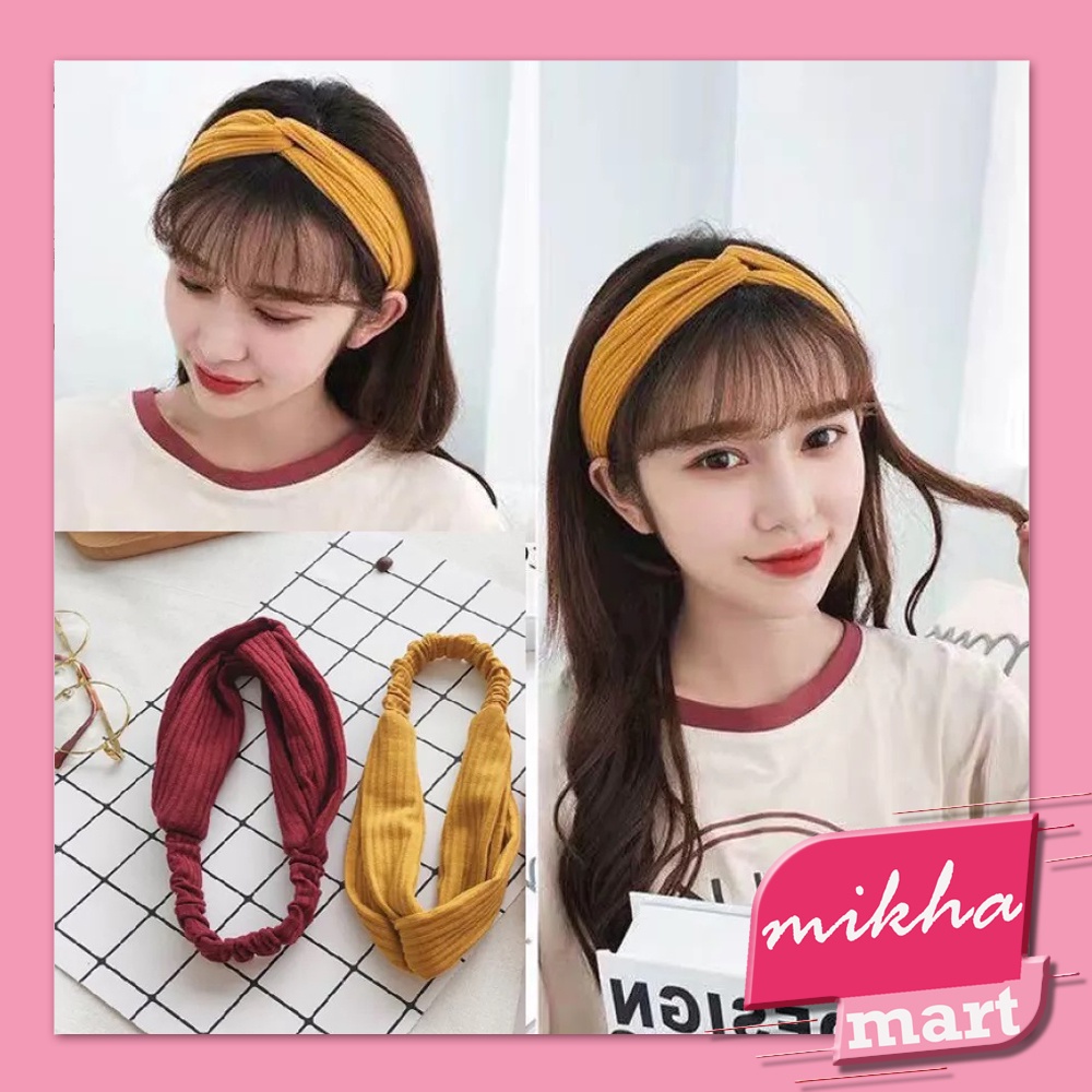 Bandana Simpul Twist Polos Elastis Ala Korea - MKM