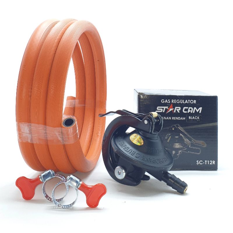 SET Starcam SC-T12R Tanpa Meter Regulator Gas + Selang Gas Orange 2M + 2 Klem Kpg