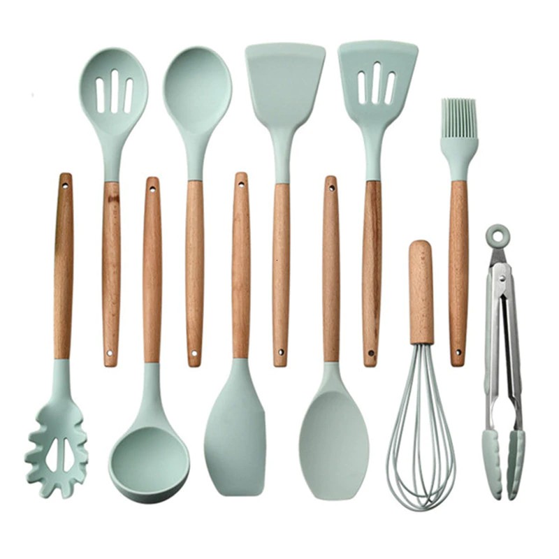 12pcs Kitchen Utensil Set Silicone Cooking Tools Set Household Wooden Koken Gereedschap Met