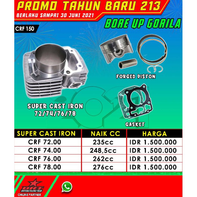 BLOK CRF BRT GORILLA PISTON 72MM 74MM 76MM 78MM