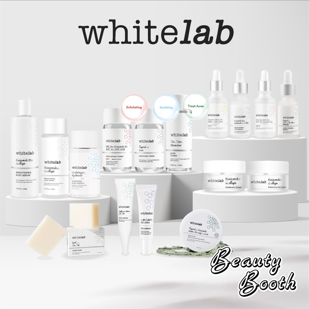 WHITELAB Toner Face Serum Intense Brightening Facial Wash Mugwort Acne Aha Bha Peeling CeraMUG UV Shield Sunscreen Day Night Underarm Body WHITE LAB