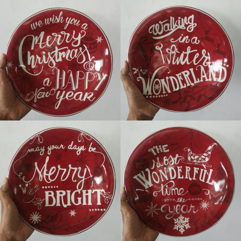 CHRISTMAS SALAD PLATE PIRING KERAMIK HIAS SANGO CANTIK PAJANGAN DEKOR NATAL WARNA MERAH WINTER