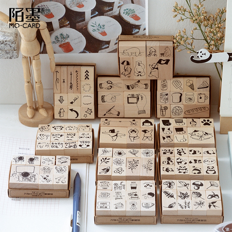 Winzige Set Stempel Bahan Kayu untuk Jurnal Scrapbook  DIY 