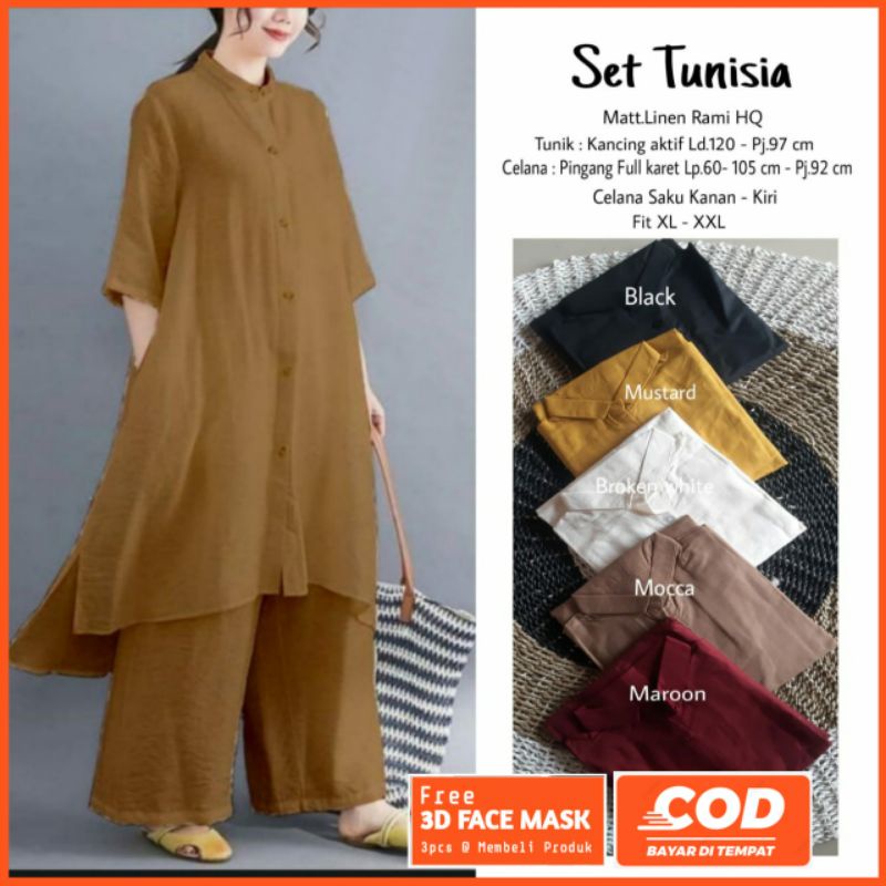 Set Tunisia Setelan Jumbo Katun Linen Premium ld 120 Busui bisa bb 70 - 80 kg Set Tunisia