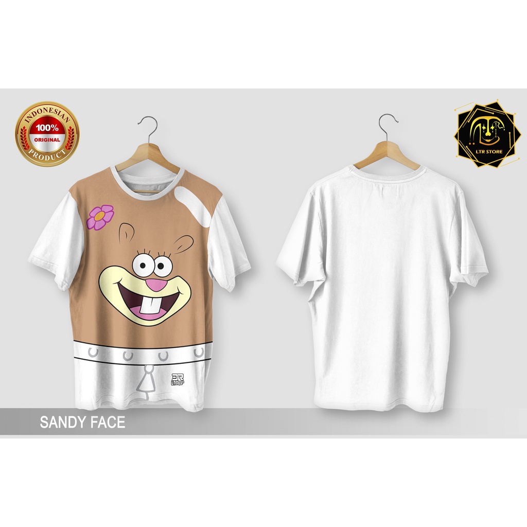 [ BAYAR DI TEMPAT ] BAJU PRINTING GAMBAR KARTUN SPONGEBOB SQUAREPANTS SANDY FACE - KAOS DISTRO ORIGI