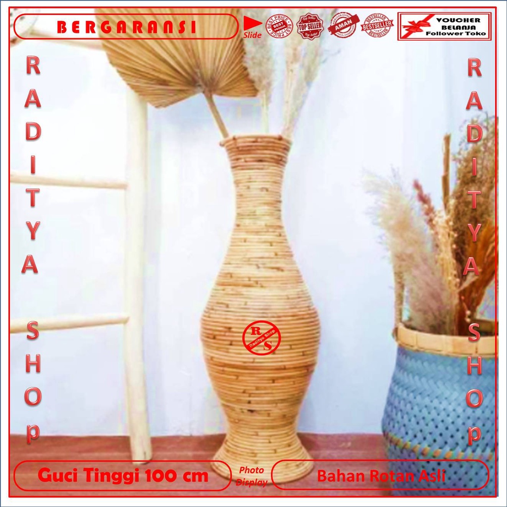 Guci Rotan Tinggi 100 cm / Vas Hias Rotan Ukuran 100 cm / Raditya Shop / Tempat Pot Bunga Bentuk Guc