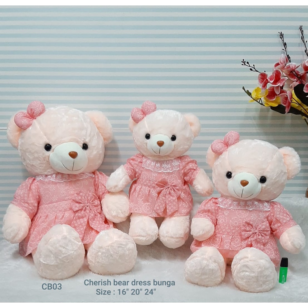 Boneka Teddy Bear Dress Size 85cm/24&quot;/boneka beruang /boneka bear besar/Boneka Tedy Bear Jumbo/Boneka Beruang Baju Bunga