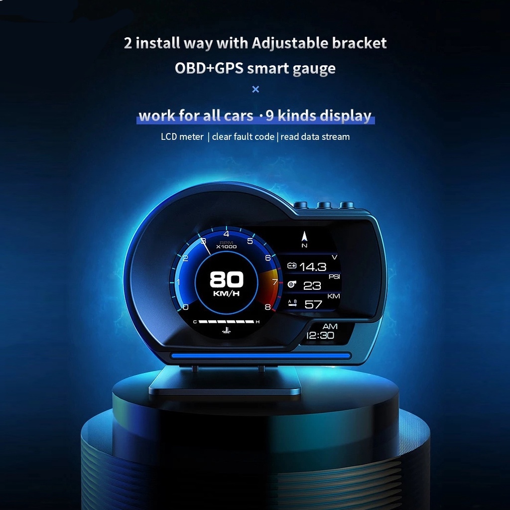 P6 GPS Mobil OBD OBD2 Meter Digital Scanner Alarm Speed Gauge display Hud Water temp RPM turbo boost