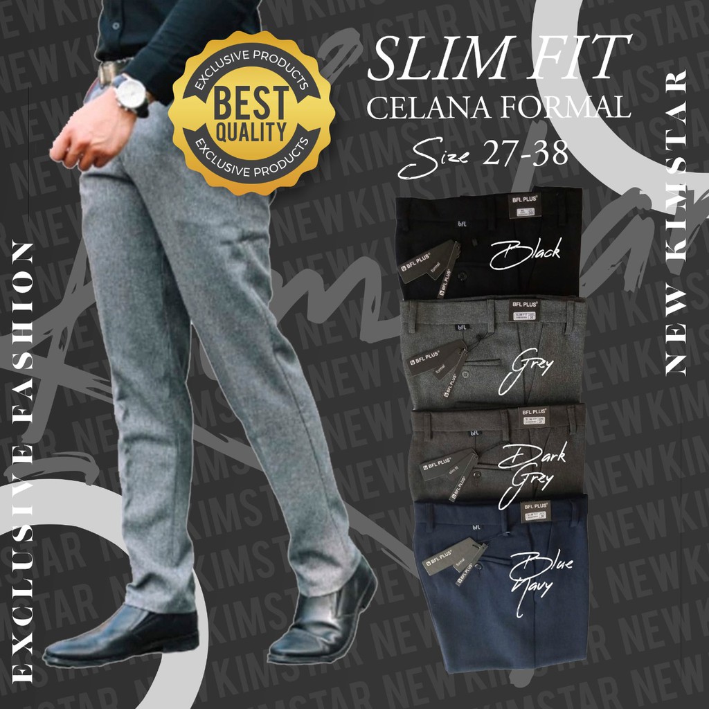 KIMSTAR Celana Kantor Formal Kerja Bahan Dasar Pria Slimfit HITAM PRODUK PREMIUM