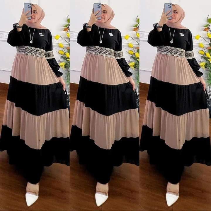 Zihan Gamis Wanita Rayon Premium Dress Wanita Lengan Panjang Busui Fashion Muslim Kekinian LD 112 cm