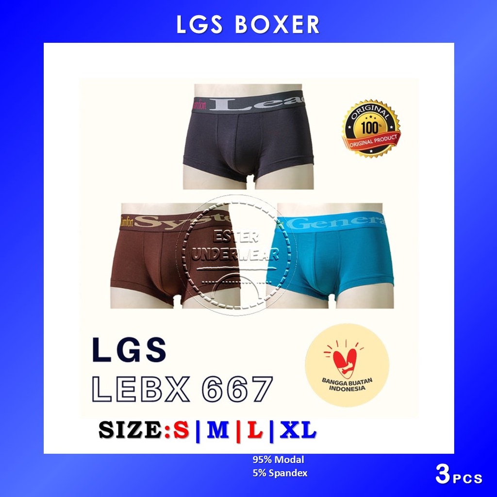 Celana Boxer Pria LGS 667 ISI 3Pcs |Celana Boxer Bahan Modal Spandex