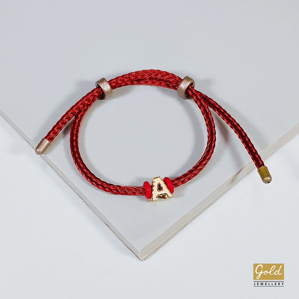 Gelang tali emas kuning 700 16k charm inisial alphabet huruf A bsr