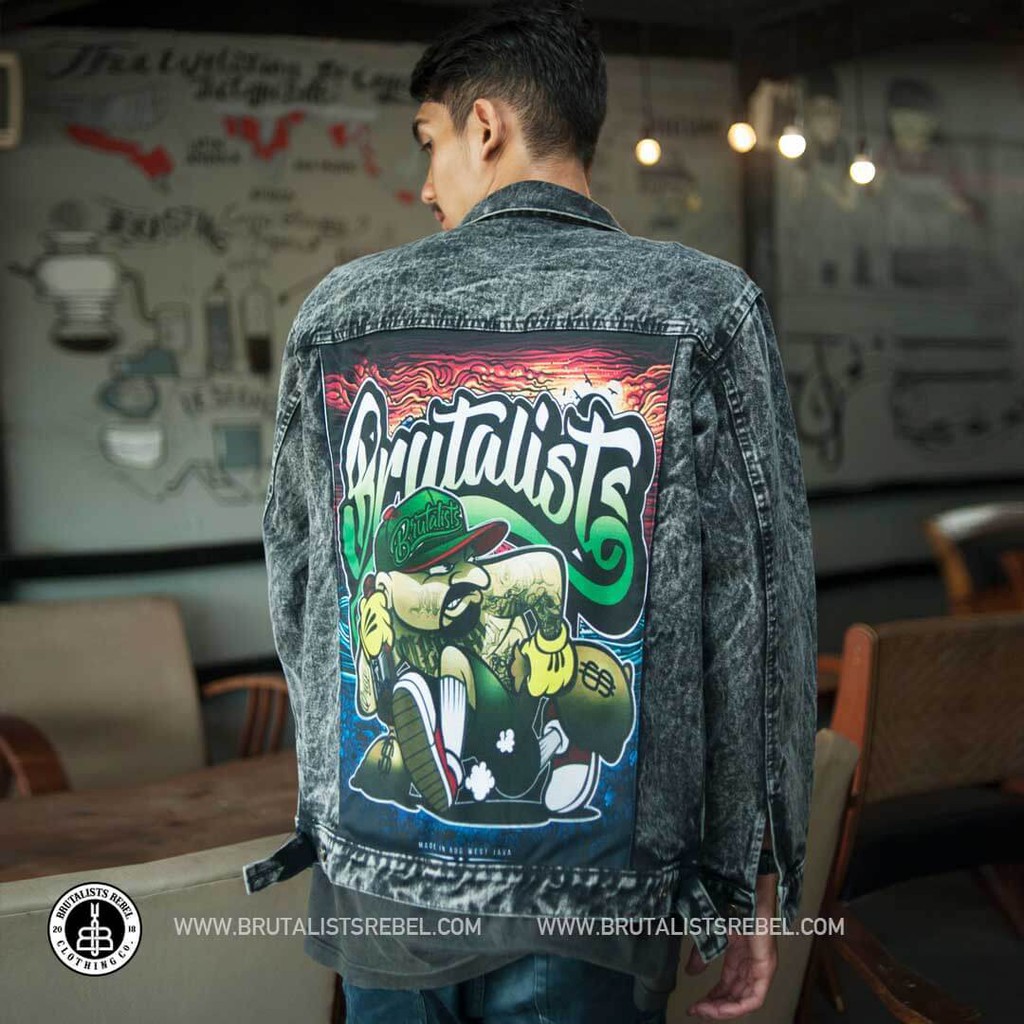 JAKET DENIM JEANS PRINTING GANGSTER SANDBLACK BRUTALISTS