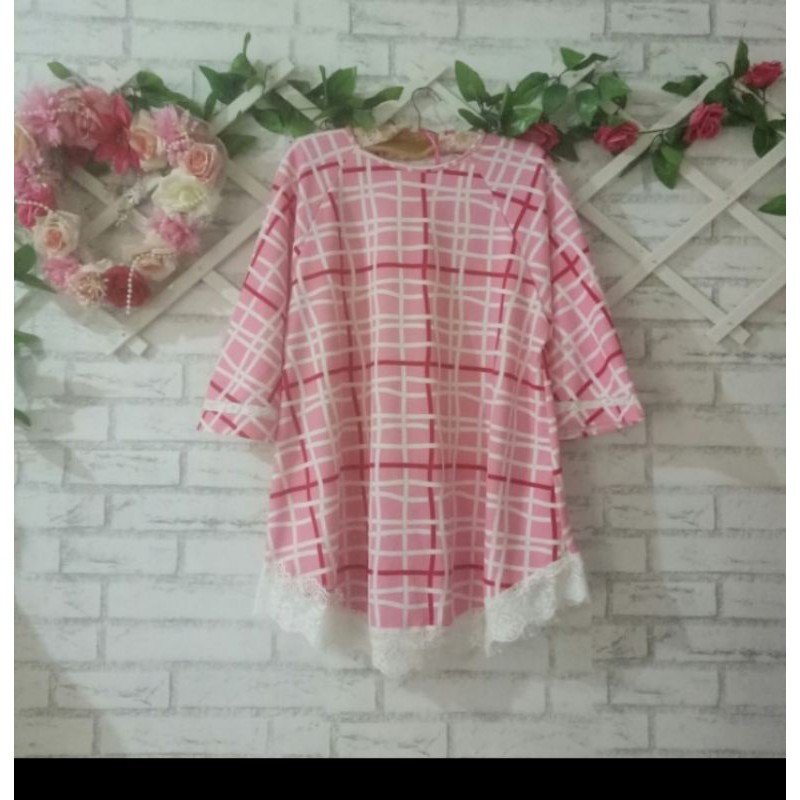 BLOUSE PINK RUMBAI PUTIH BIG SIZE / BLOUSE BIG SIZE RUMBAI
