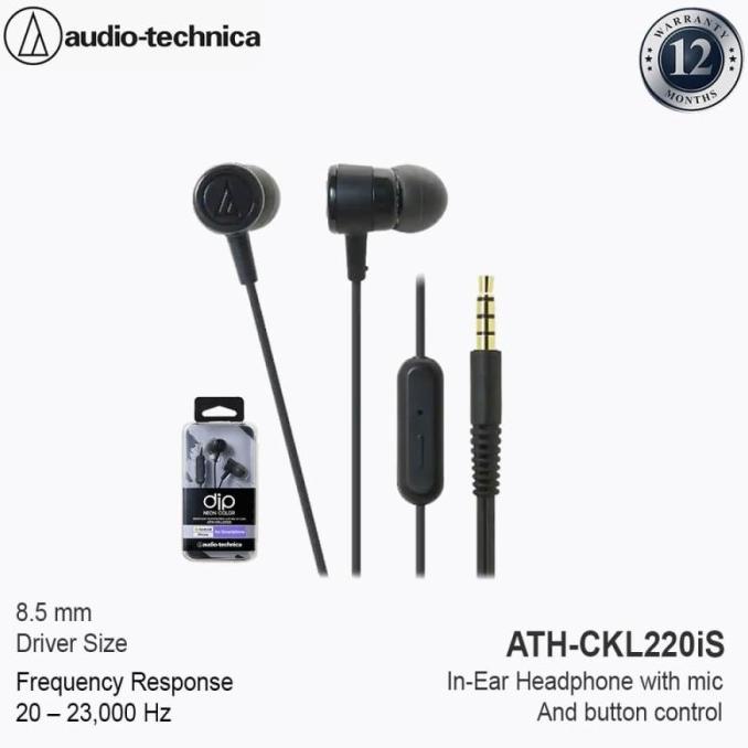 Audio Technica ATH-CKL220iS In-Ear Headphone with Mic - Black