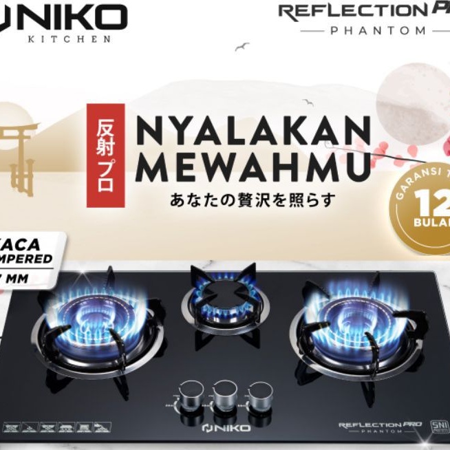 Niko Reflections Pro Phantom Kompor Gas Tanam 3 Tungku Tempered Glass