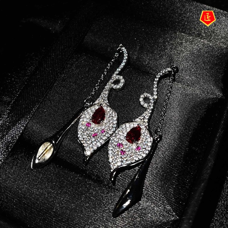 [Ready Stock]New Creative Diamond Common Calla Necklace Two-Color Earrings Set