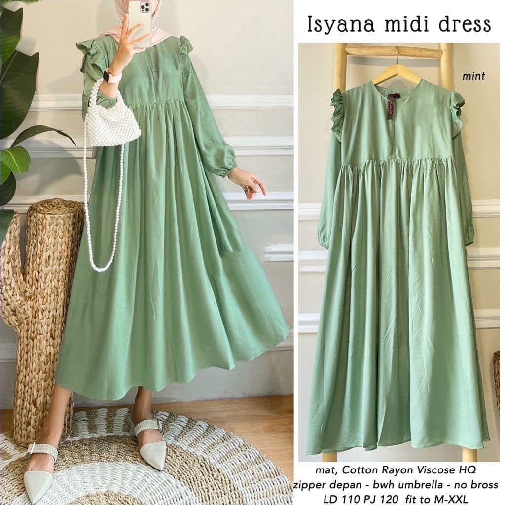 ISYANA MIDI DRESS - dress wanita / midi dress wanita / tunik basic / tunik polos / simple tunik / tunik kondangan