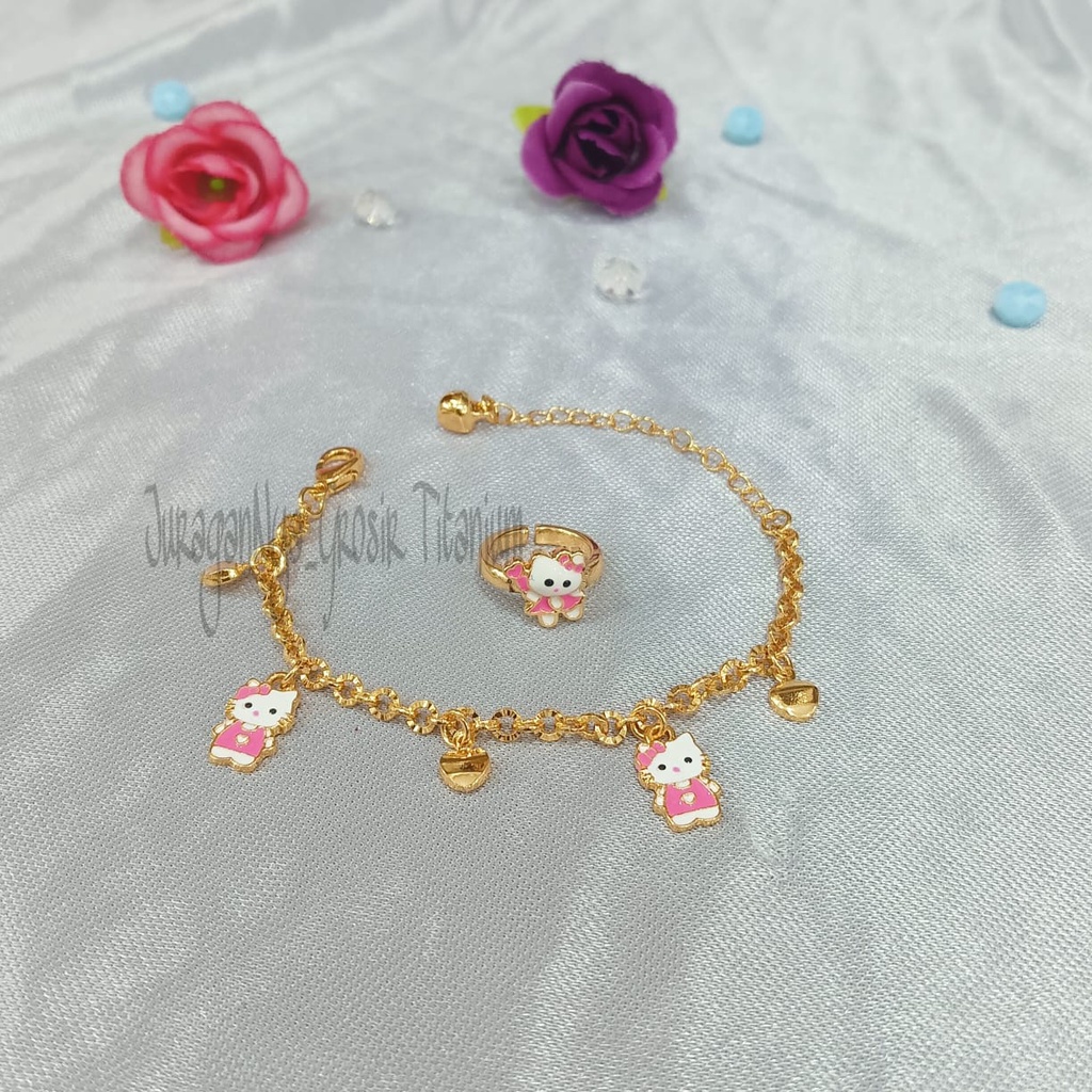 TITANIUM SET GELANG JURAI+CINCIN ANAK STYLE KOREA SUPER ELOK ANTIK ANTI KARAT&amp;ANTI LUNTUR