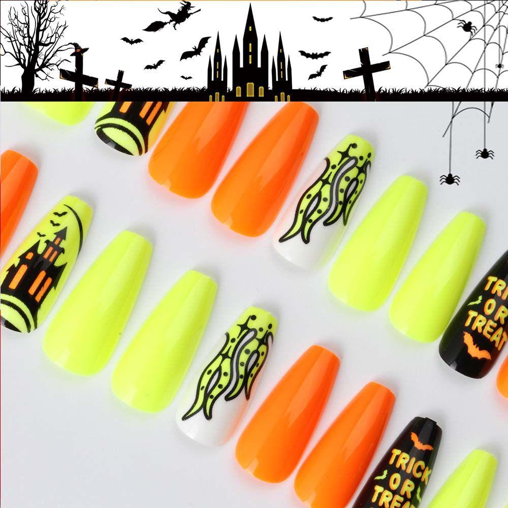 AUGUSTINA Agustina Kuku Palsu Panjang Pesona Fashion Selesai Potongan Kuku 3D Nail Tip Tekan Pada Kuku Peti Mati Kuku Kuku Kuku Palsu Halloween